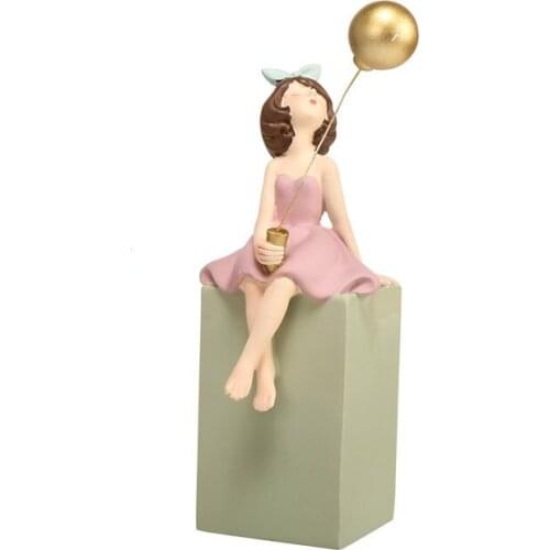 Sculpture Figurines Balloon Girl Statue Nordic Home Living Room Entrance TV Cabinet Desk Decoration for Home Ornament Figure