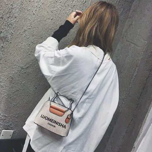 Shoulder Bag Womens Shell Bag Fashion Cotton Linen Printed Lettered Cat Handle Chain Single-shoulder Crossbody Bag