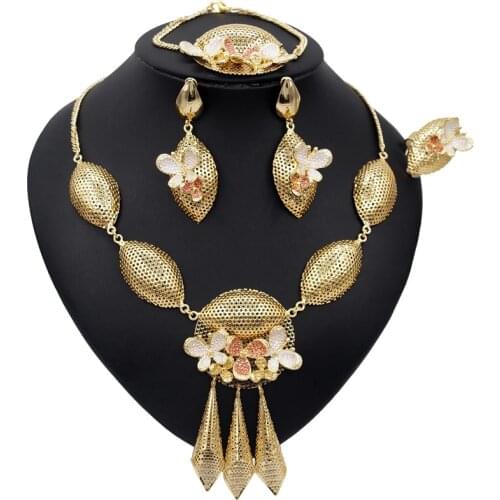 Yulaili Wedding Jewelery Set Bridal Accessories For Women Pendant Chain Necklace Earrings Bracelet Ring Dubai Gold Jewelry Sets