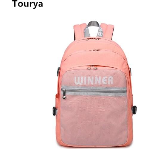 Toury High Quality Solid College Students Backpack Teens Girls Designer Outside Mesh Bag Waterproof Polyester Women Backpacks
