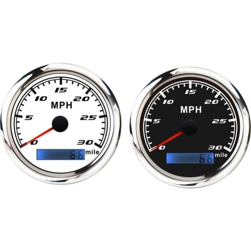 Universal Speedometer 12V/24V Odometer 85mm 30MPH LCD Hourmeter Tachometer Backlight Meter with GPS Antenna