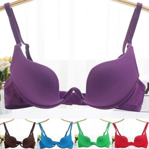 Low Back Bra Women Girl Sexy Deep-U Low Cut Solid Color Backless Padded Bra Push-Up Underwear Ladies Intimates