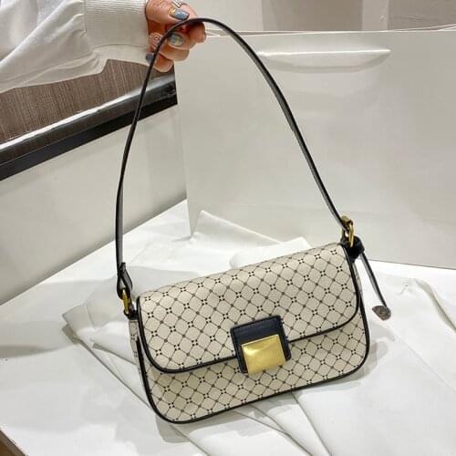 Vintage PU Leather Underarm Bags For Women 2021 Fashion Branded Shoulder Handbags And Purses Elegant Lady Beige Clutch Bag Small