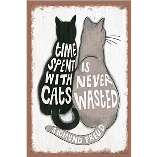 Time Spent with Cats is Never Wasted, Vintage Metal Sign, Cat Lover Bar Restaurantation