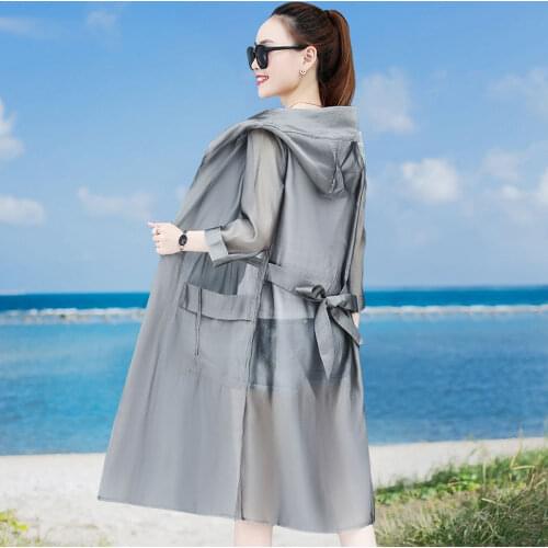 Sunscreen Womens Long Sleeves New Korean 2021 Loose Medium Length Over Knee Versatile Thin Windbreaker Jacket Cardigan Belt