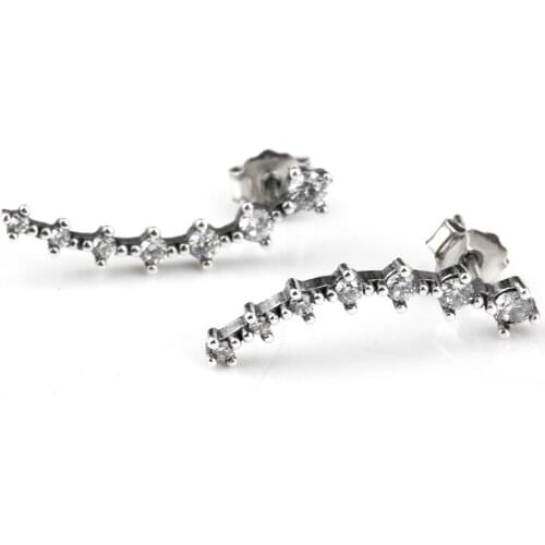 925 Sterling Silver Chic Design Stud Earrings with Shiny Clear Cubic Zircon Transparent Stone For Women Jewelry