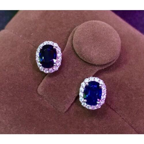 E417 Sapphire Earrings Stud 18 K Gold Jewelry 100% Natural 1.9ct Royal Blue Sapphire Gemstones Stud Earrings for Women