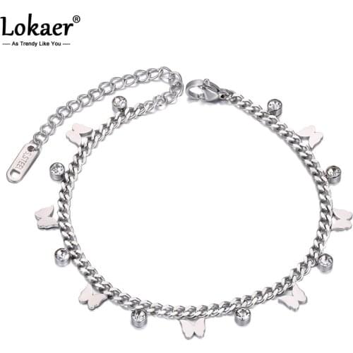 Lokaer Titanium Stainless Steel Butterfly Charm Bracelets For Women Trendy Bohemia Beach CZ Crystal Bracelet Jewelry B20169