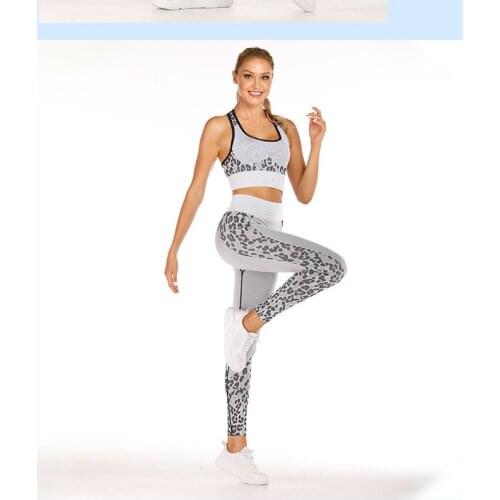 2Pcs Women Yoga Set Seamless Leopard Printing Fitness Tracksuits High Waist Running Leggings Workout Gym Suits Sports Sets