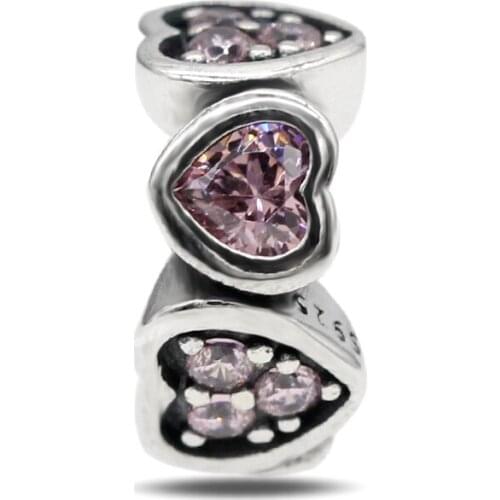 Valentines Day 925 Sterling Silver Explosion of Love Clip, Fancy Pink CZ Charms Fit Original Pandora Charms Bracelet
