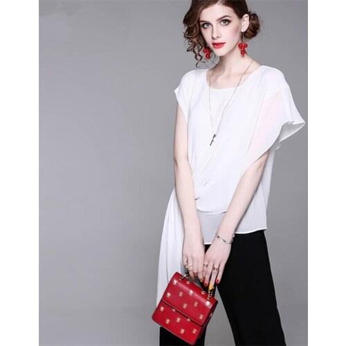 Casual O Neck Batwing Sleevs Irregular Chiffon Tops 2020 Summer Plus Size M-7XL Oversized Work Street Party Top Women