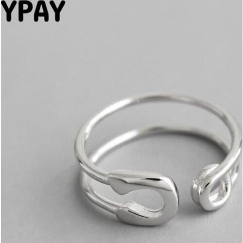 YPAY 100% Pure 925 Sterling Silver Pin Shape Hollow Carved Adjustable Rings Punk Young Ring Fine Jewelry For Women Girls YMR823