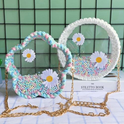 1 Set Material Package Acrylic Flower Shaped Woven Bag Diy Material Bag Lovely One Shoulder Messenger Woven Bag