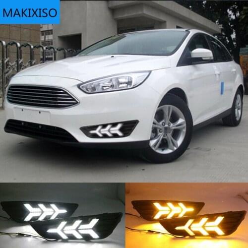 2PCS LED Daytime Running Light For Ford Focus 3 MK3 2015 2016 2017 2018 Yellow Turn Signal Function Waterproof 12V Car DRL Lamp