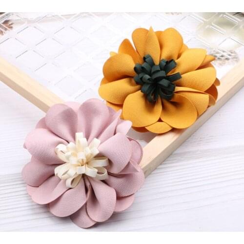 Handmade Fabric Flower Patch Sticker Floral Button Tiaras Fit Girl Hair Jewelry Headband Clip Head Wear Decoration 20pcs 87mm