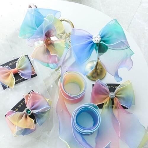 20yards/Roll Rainbow Color Tulle Organza Wired Ribbon 70mm For Hat Hairbows Pink Blue Color Hairbands For Kids Flower Deco