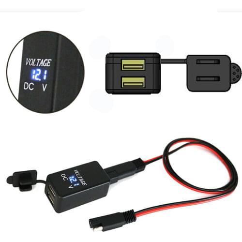 4.2A Motorcycle Dual USB Charger SAE to USB Adapter Phone Tablet GPS Charger LED Voltmeter