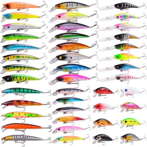 43Pcs Mixed Minnow Fishing Lures Artificial Lifelike Carp Fishing Tishing Tackle Plastic Bait 6 Models Lure Set