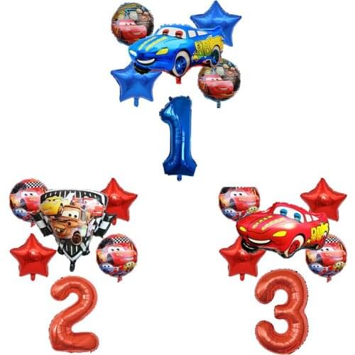 6Pcs Racing Car Lightning McQueen Birthday Balloons Baby Birthday Party Decorations Supplies 32 Inch Number Foil Ballons Kid Toy