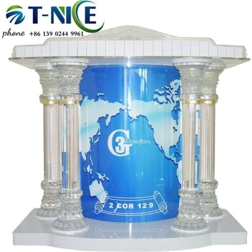 AKLIKE The Deluxe Senior Fashion Design Crystal Column Acrylic Church Podium Custom Organic Glass Lectern Commercial Furniture
