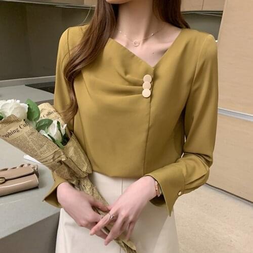 Blusa Autumn Long Sleeve V-neck Chiffon Blouse Shirt Tops Blouse Women Blusas Mujer De Moda 2021 Tops Fashion Women Blouse 16230