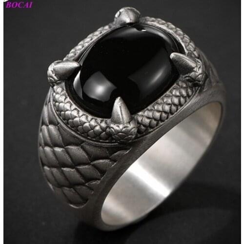 BOCAI Solide S925 Sterling Silver Ring male trend personality single dragon claw scale retro domineering Thai silver rings