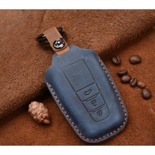Handmade Car Genuine Leather Key Case Cover Pocket For Toyota Avalon Camry Corolla C-HR CHR Prado RAV4 2019 3 Button Keychain