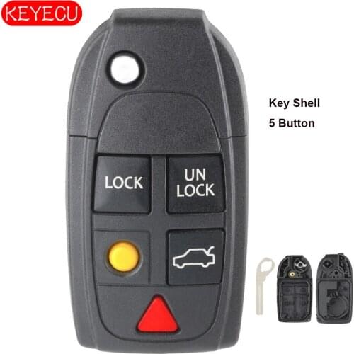 Keyecu Flip Remote Key Case 5 Button FOB Replacement for VOLVO S60 S80 V70 XC70 XC90