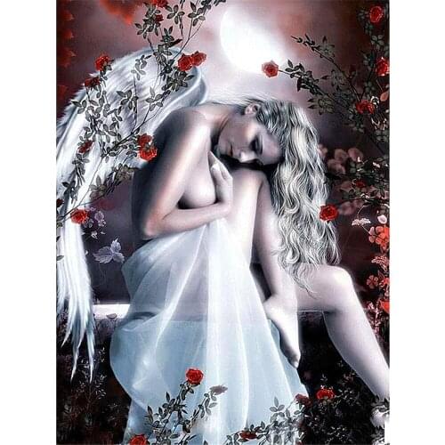 Black Angel Beauty DIY Embroidery Cross Stitch 11CT Kits Needlework Craft Set Cotton Thread Printed Canvas Home Room