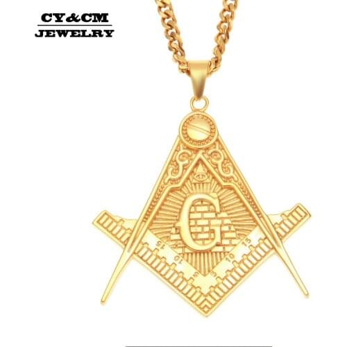 CY&CM HipHop Freemason Masonic All-Seeing Eye Charm Pendant Men 316L Stainless Steel Jewelry Gold Punk Rock Necklace Cuban Chain