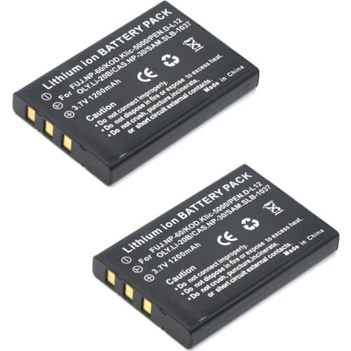 DuraPro 2pc 1200mAh NP-60 NP 60 NP60 Li-ion Battery for Samsung SLB-1037 for Fujifilm NP-60 Kodak KLIC-5000 for Olympus Li-20B