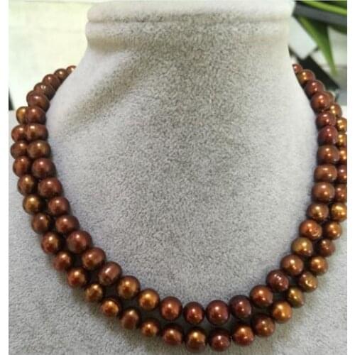 Double strand 9-10MM SOUTH SEA baroque CHOCOLATEPEARL NECKLACE 18"19"