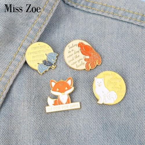 Animal Quotations Monologue Enamel Pins Fox Bat Dog Bird Bag Brooch Lapel Badge Cartoon Jewelry Gift for Kids Friends