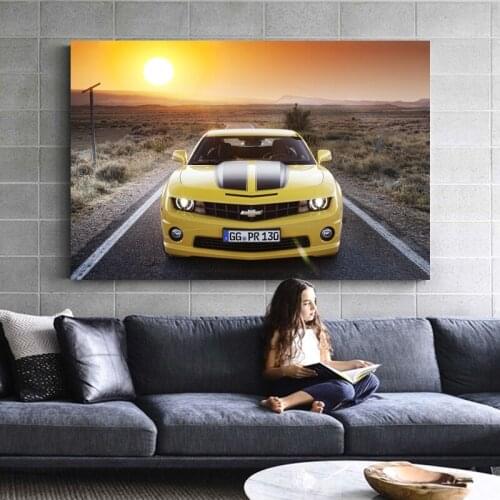 Chevrolets Camaro Supercar Highway Sunset Wallpaper Paintings Wall Art Posters Canvas Print for Living Room Decor Boys Gift