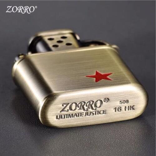 Zorro Kerosene Lighter Brass Windproof Old Style Retro Pure Copper Star Pattern Gasoline Lighter Men Gift Z506