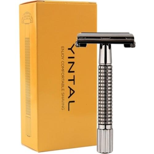 Classic Double Edge Safety Razor WEISHI Bass Chrome Grid Handle Shaver Butterfly Blade Holder 1 Razor+1 blade