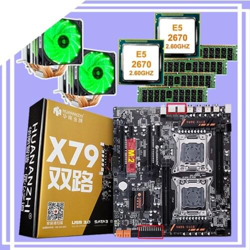 HUANANZHI dual X79 motherboard with M.2 slot dual CPU Intel Xeon E5 2670 with coolers RAM 64G(4*16G) Discount motherboard bundle