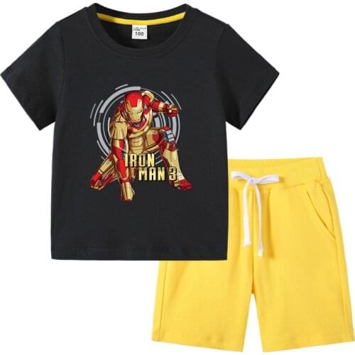 Cartoon Disney Marvel Avengers Iron Man Boy Clothes Sets Cotton Girl T-Shirt + Pants Children Outfits Kids Sport Suits Outfits