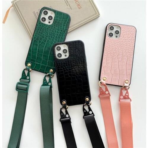 Crossbody Lanyard Necklace Croco chain Leather case for iphone 12 Pro Max 12 MiNi 11 Pro Max XR X XS Max 7 8 6s plus SE 2020