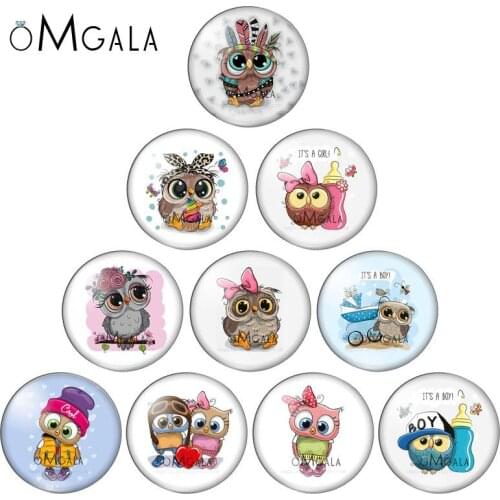 Cartoon Animal Lovely Owl Paintings 10mm/12mm/16mm/18mm/25mm Round Photo Glass Cabochon Demo Flat Back Making Findings 10pcs/lot