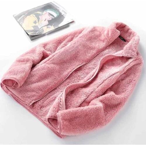 Coral Fleece Jacket Women Autumn Winter Thick Double-sided Fluff Coat Plus Size Long Sleeve Stand Collar Velvet Outwear KW447