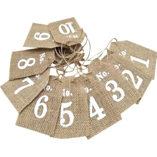 Pack of 10 Burlap Flags Table Numbers Vintage Rustic Wedding Decor AA8051