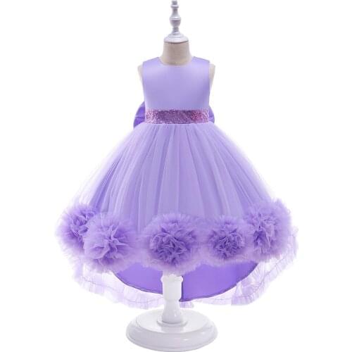 Fashion Purple Puffy Flower Girl Dresses for Wedding Prom Tulle Flowers High Low Kids Pageant Party Birthday Gown for girls
