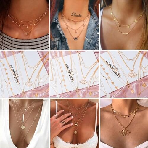 Fashion Multi Layer Portrait Pendants Necklaces For Women Vintage Gold Metal Choker Necklace 2020 New Design Jewelry Party Gift