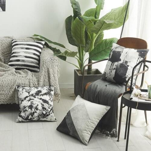 Cushion Cover Skin-friendly Wear Resistant Imitation Silk Geometric Modern Simple Cushion Case Sofa Pillow Protective Cases