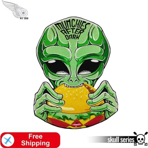 Alien UFO Cool Large Patches Embroidery Iron on for Clothes Creative Biker Stickers Applique Backpack Jackets Vests Punk Badges