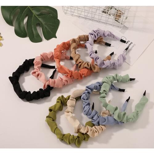 New Fashion Solid Color Satin Pleated Headband Fresh and Sweet Simple Headband Hairband Fashion Hair Accessories WomenSY105