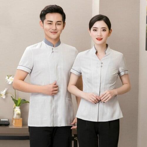 Cleaning Uniform Work Clothes Short Sleeves Summer Female Costumes Hotel Room Service Cleaner Aunt Male Overalls Jacket H2477