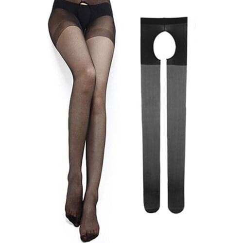 Sexy black femme tights open crotch tights women thin solid sexy crotchless pantyhose collants fantaisie femme