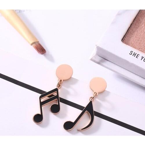 LUXSHINE Stainless Steel Music Note Drop Earring for Women Black Rose Gold Color Wholesale Aretes 2019 Accesorios Mujer Jewelry